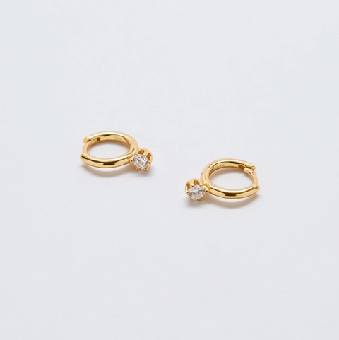 White Pave Round Huggie Earrings