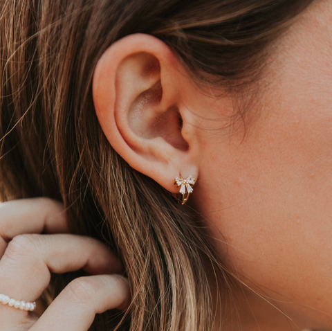 Lucy Diamond Bow Hoops - Gold