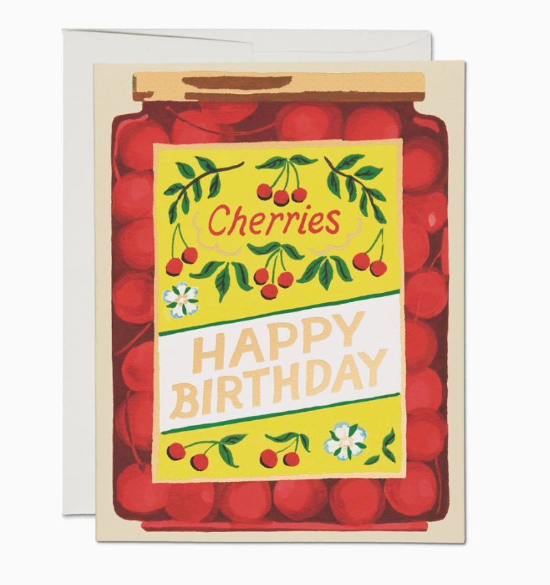 Jar of Cherries Birthday Greeting Card