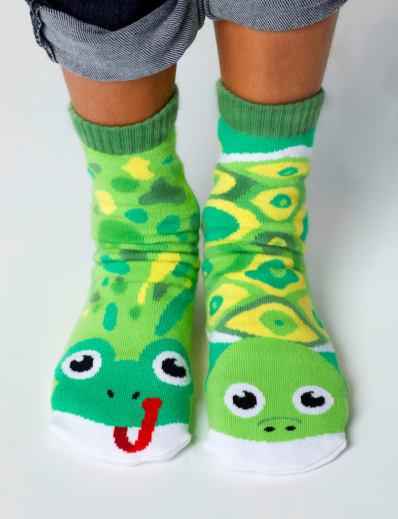 Frog & Turtle Mismatched Non-Slip Kids Socks - Small