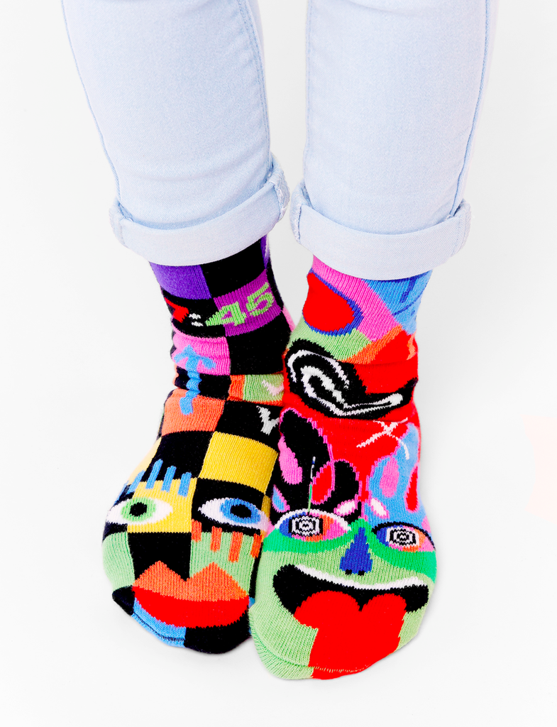 Planner & Spontaneous - Fun Mismatched Non-Slip Kids Socks - Large