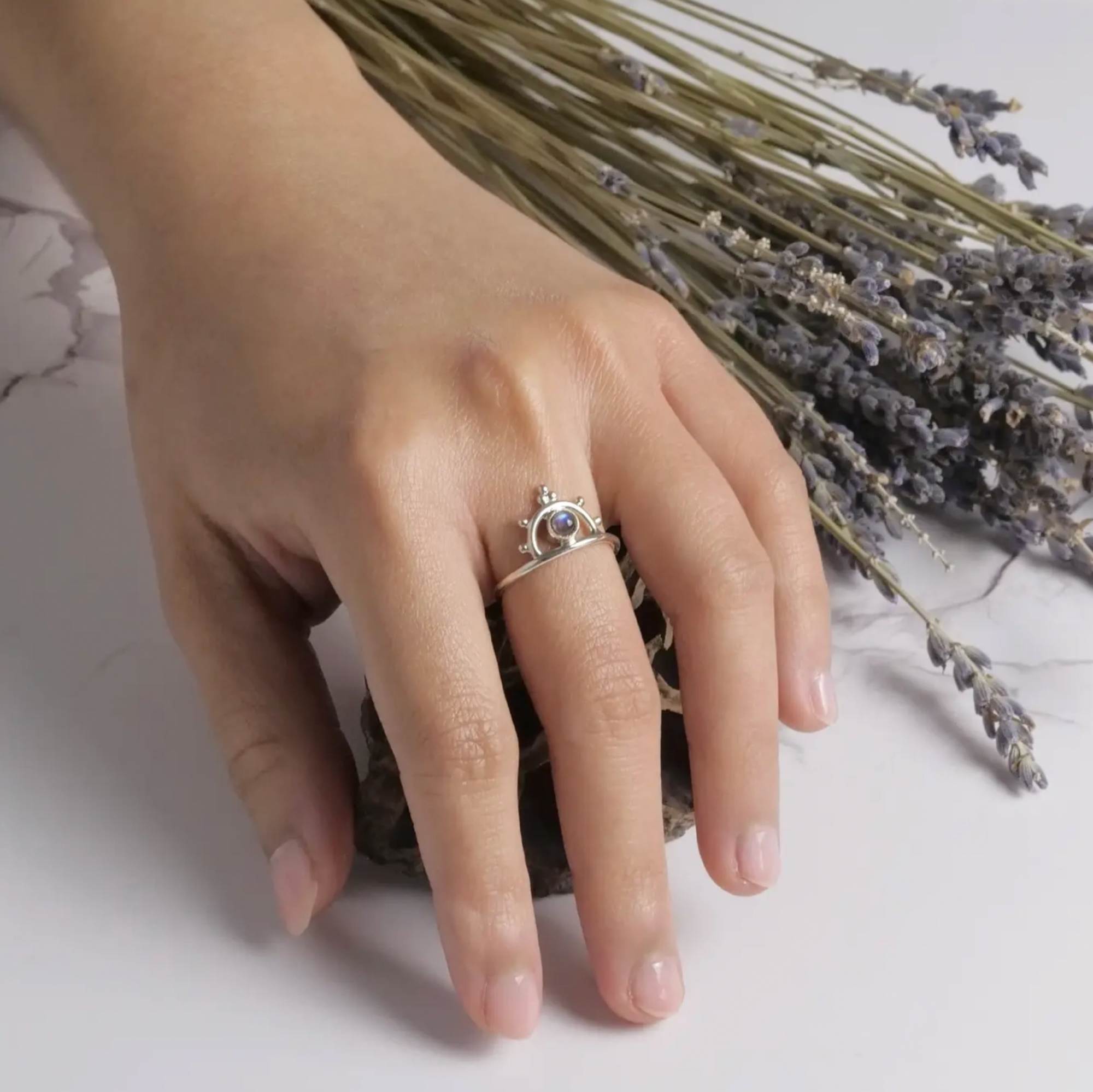 Sterling Silver Rising Sun Stone Ring Moonstone