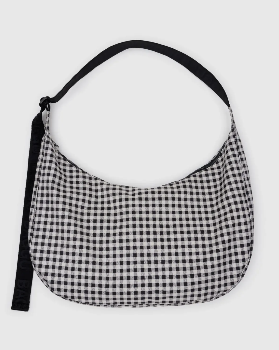 Large Nylon Crescent Bag - Black & White Gingham