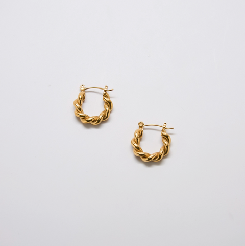 Gold Oval Twist Hoop Earrings