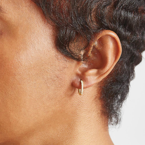 Gold Vermeil Pave Cubic Zirconia Huggie Hoop Earrings