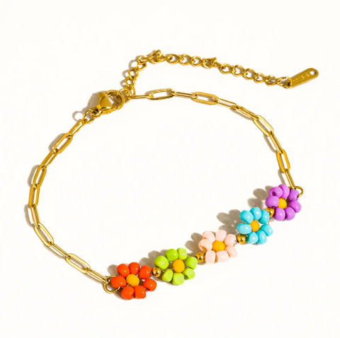 Leia 18K Gold Beaded Daisy Chain Bracelet