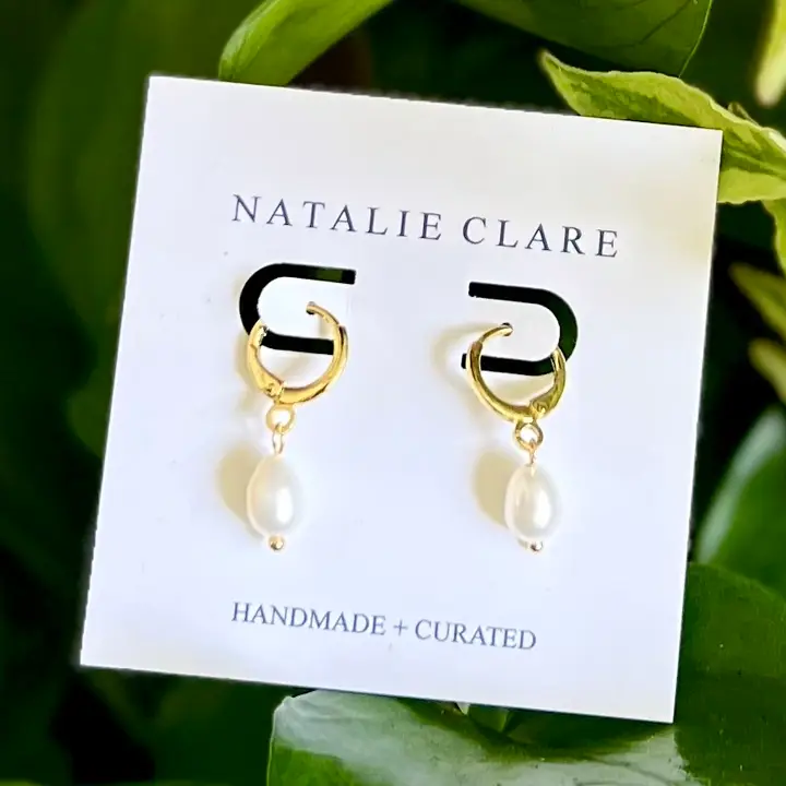 Pearl Hoop Earrings (Gold)