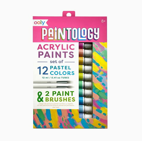 Paintology Acrylic Paints + 2 Brushes - Pastel Colors