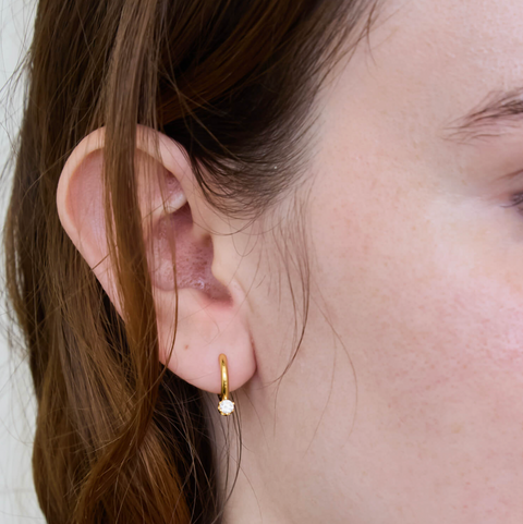 White Pave Round Huggie Earrings