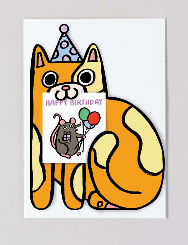'cat with Mini Card' Kid's Greetings Card