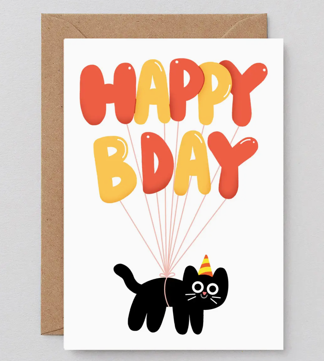 'happy Bday Cat Balloons' Greetings Card