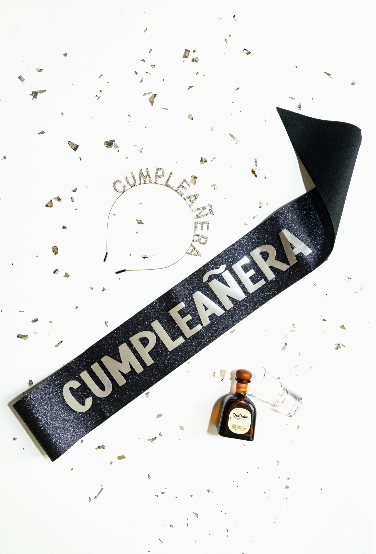 "Cumpleañera" Silver Birthday Headband & Sash Set