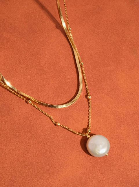 Bindi Gold Layered Pearl Chain Necklace