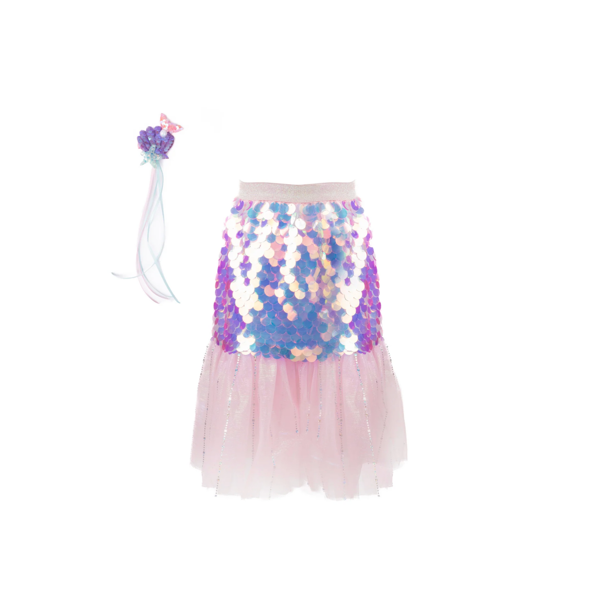 Bling Bling Mermaid Skirt & Hairclip Set Pink, Size 4-6