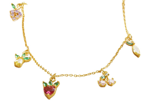 Colourful Crystal Fruit Charm Necklace in Gold