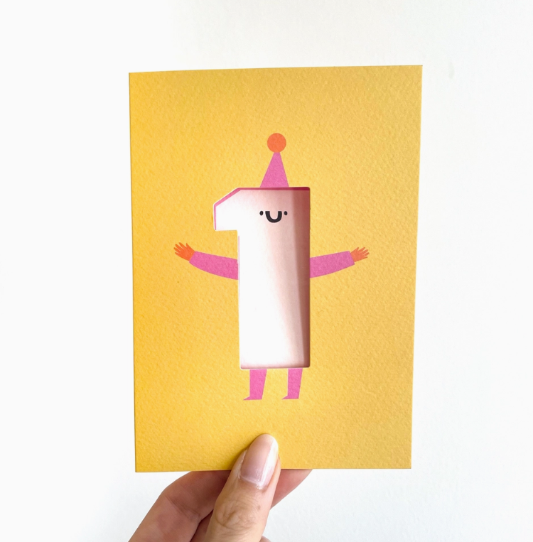 Age 1 - Die Cut - Cute Character - Fun Happy Birthday - One