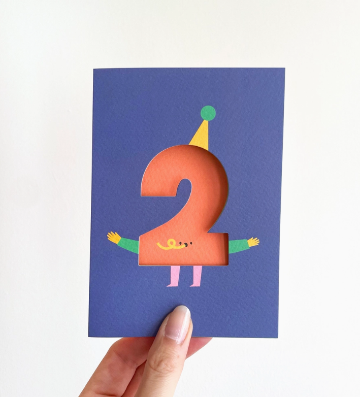Age 2 - Die Cut - Cute Character - Fun Happy Birthday - Two