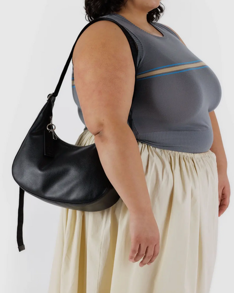 Medium Recycled Leather Crescent Bag Black