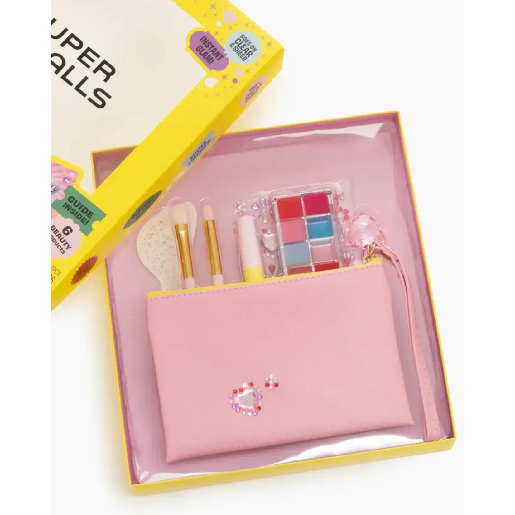 Super Smalls Party Prep Makeup Kit in pink bag with cosmetics and accessories