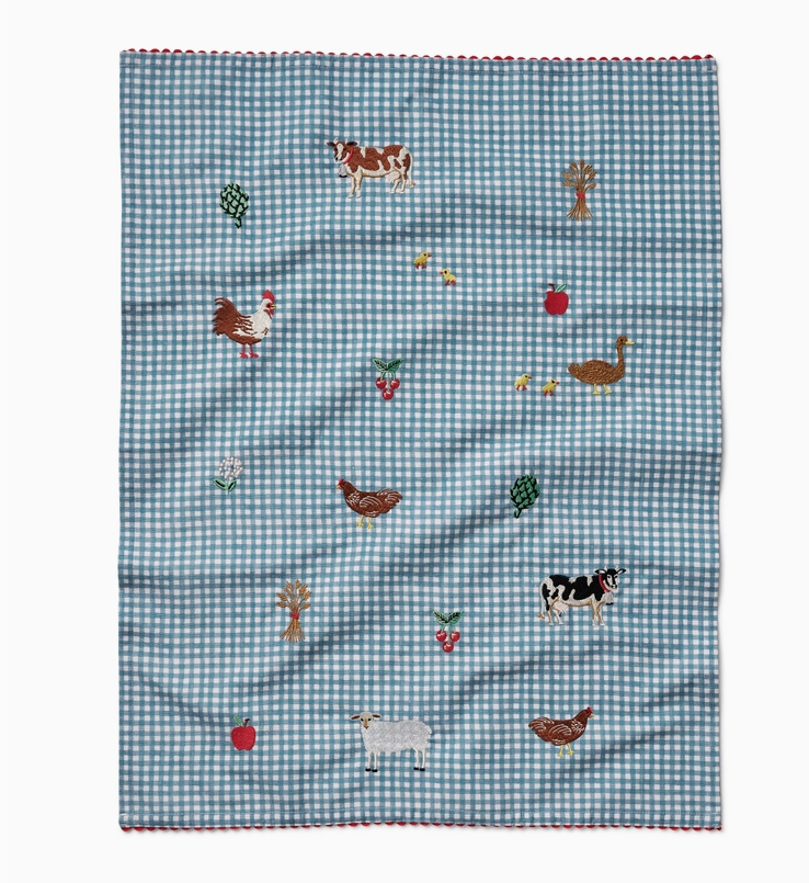 Country Farm Gingham Embroidered Tea Towel