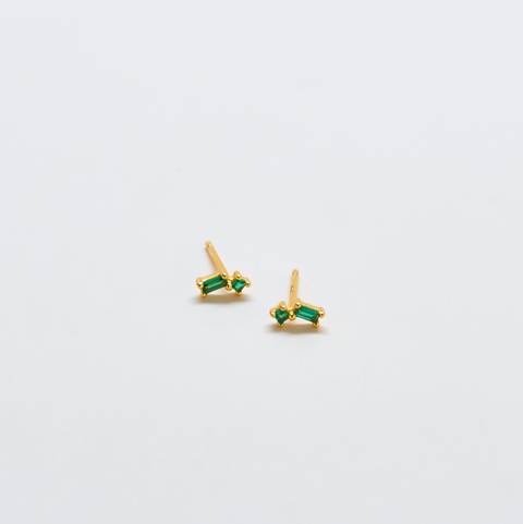 Green Geo Baguette Gold Studs
