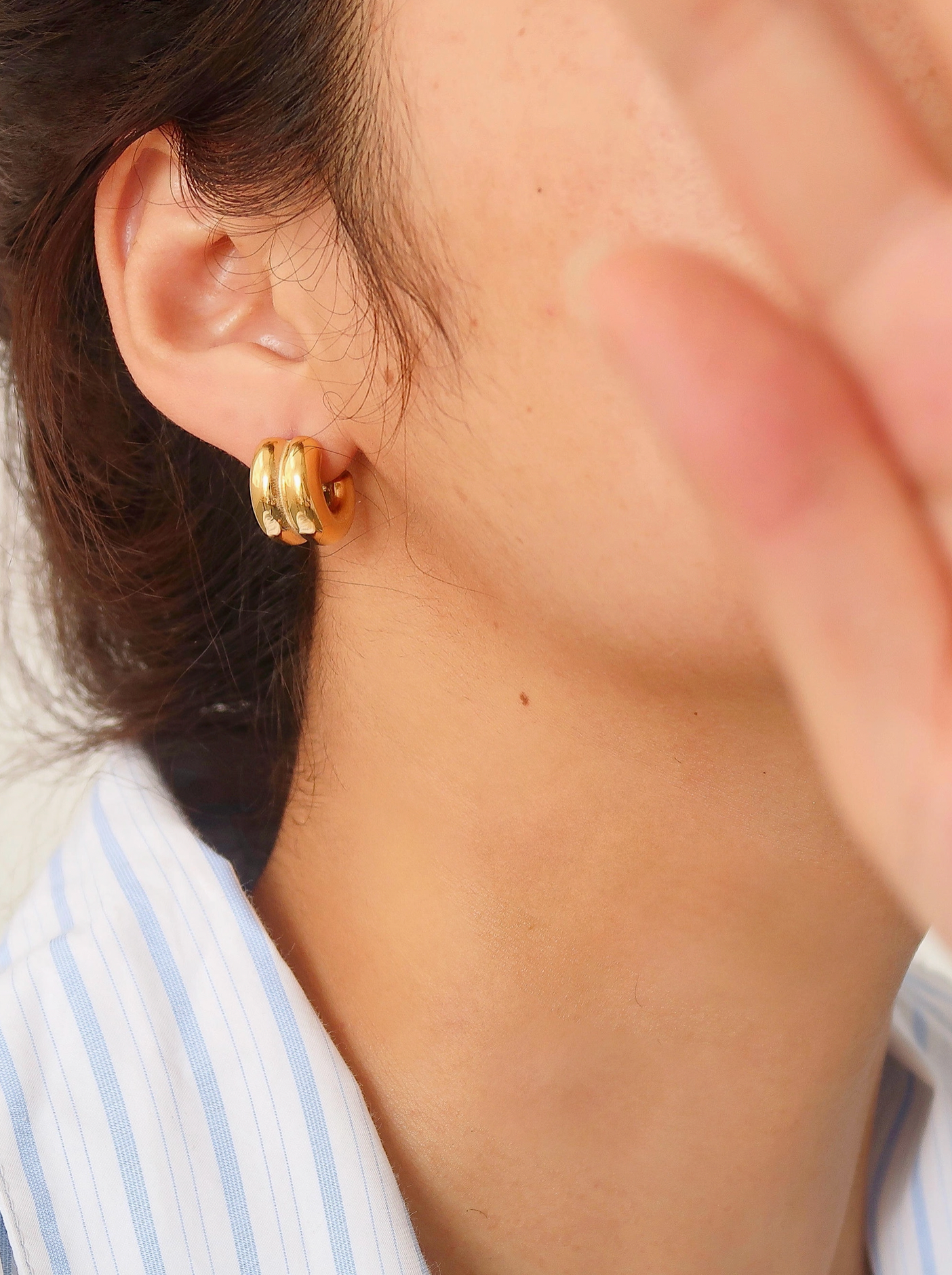 Emma Non-Tarnish Double C-Hoop Earring Yellow Gold