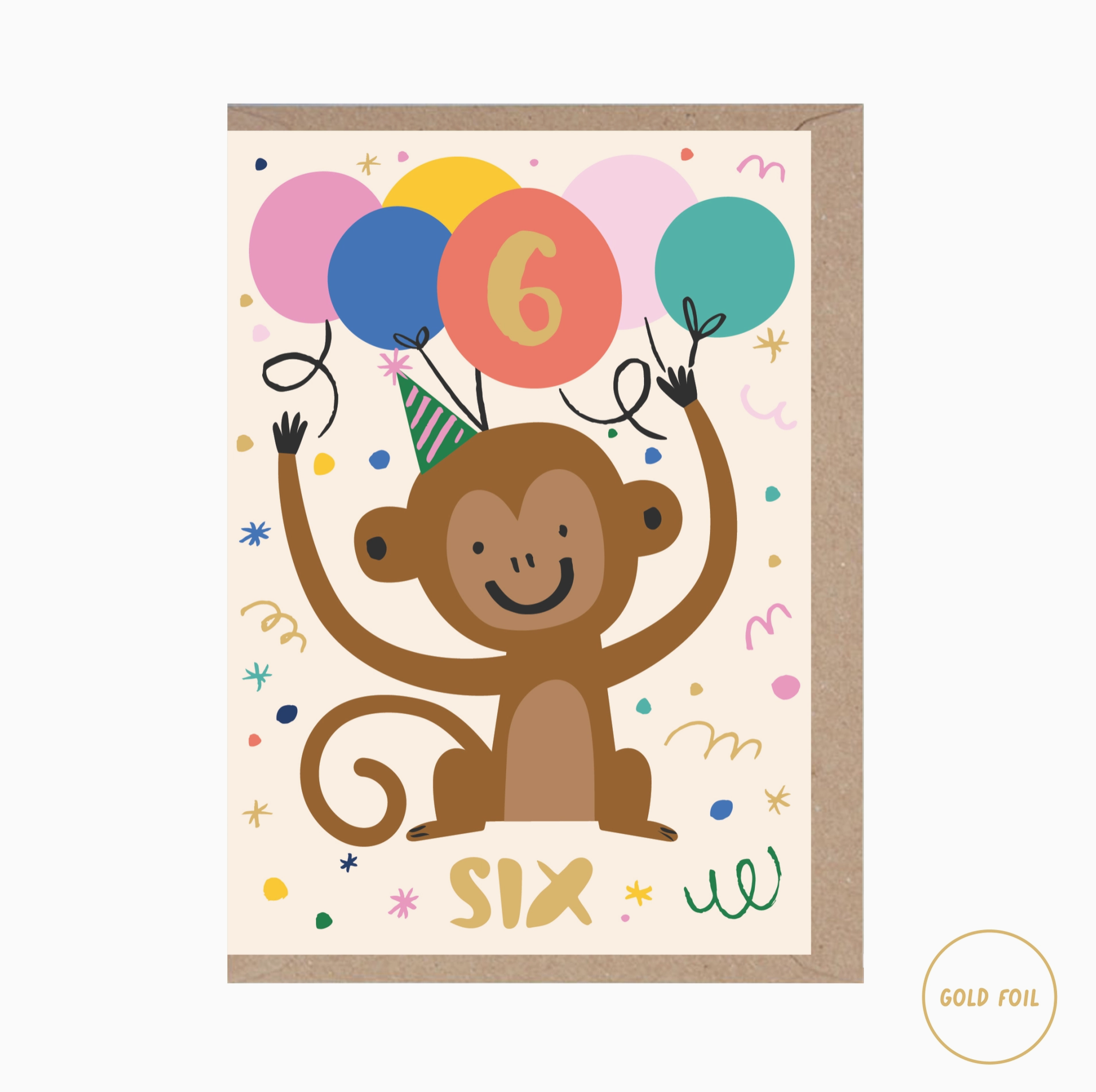 6 Year Old Monkey Birthday Card