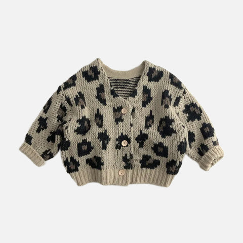 Kids Knitted Leopard Sweater Cardigan