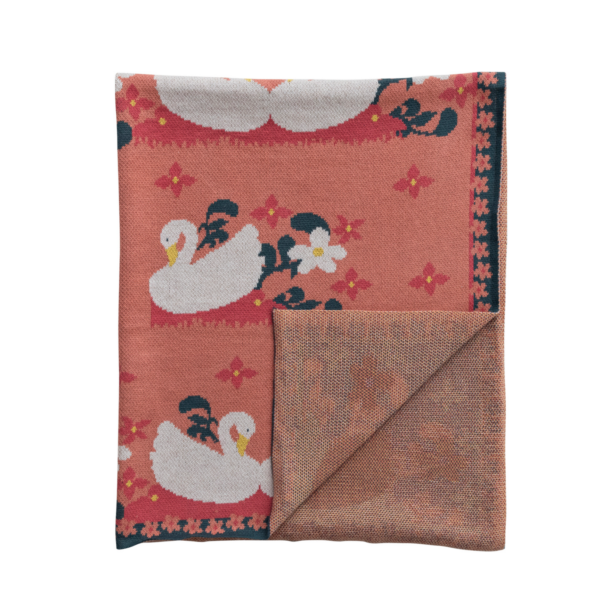 Cotton Knit Baby Blanket with Swans
