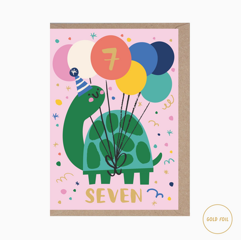 7 Year Old Turtle Birthday Card