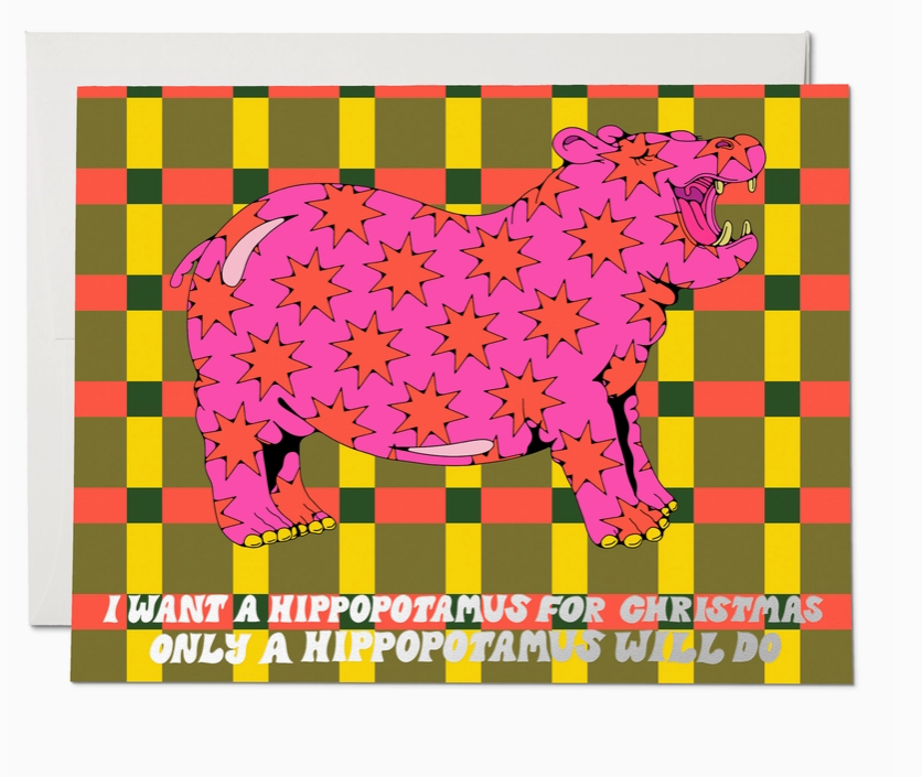 Christmas Hippo Holiday Greeting Card
