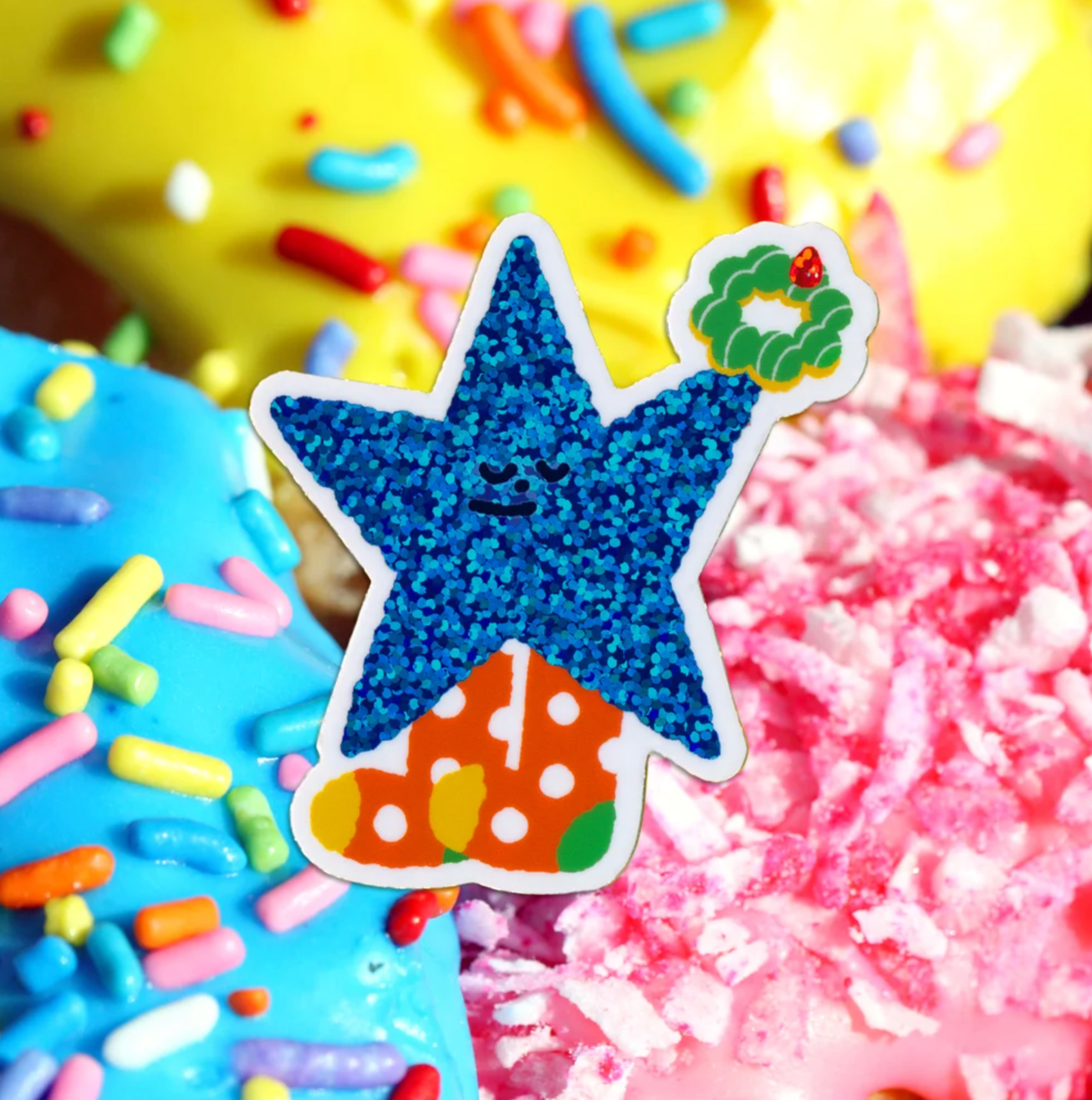 I ♡ Mochi Donut! Cute Star Glitter Sticker
