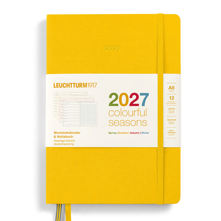 LEUCHTTURM1917 2027 A5 Weekly Planner Notebook in bright yellow Summer color with elastic band