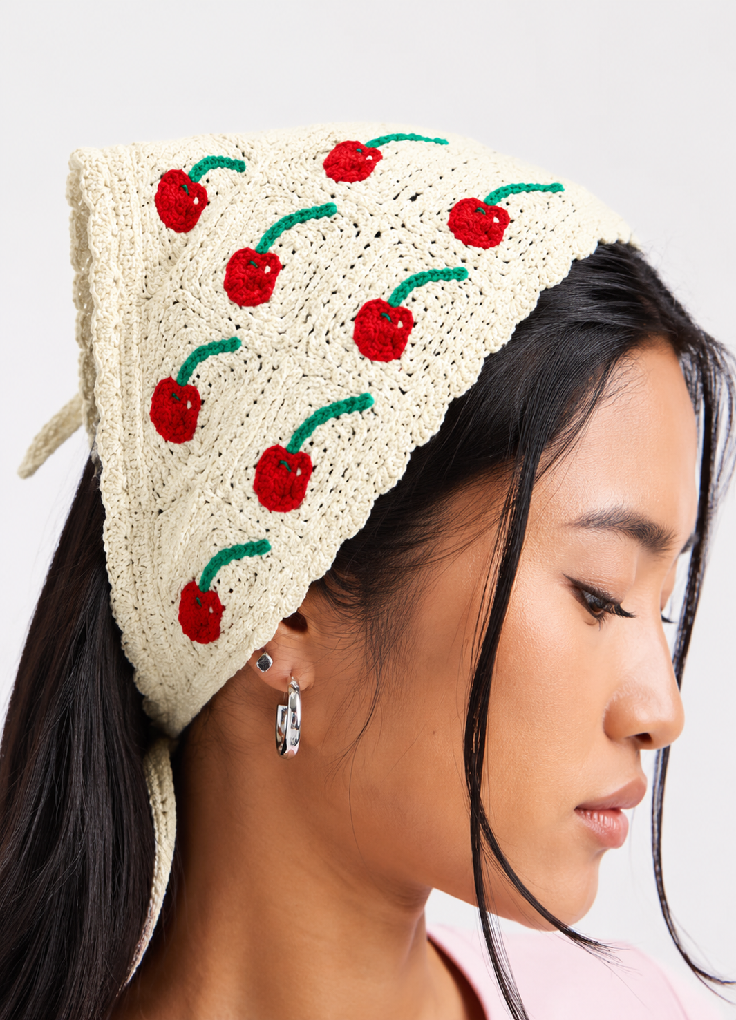 Cherry Lace Triangle Hair Scarf Cream