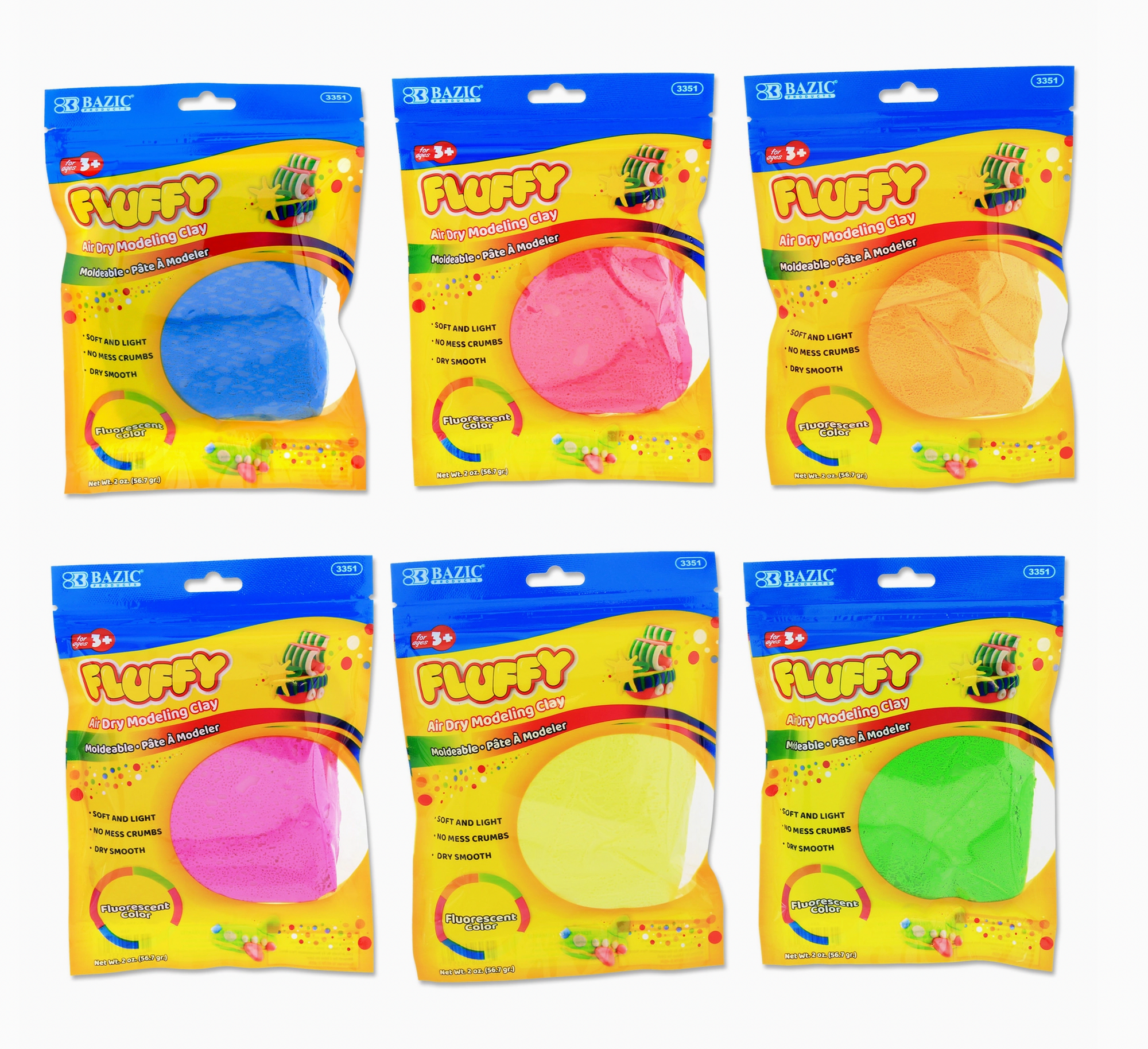 Air Dry Modeling Clay Fluorescent Colors 2 oz.