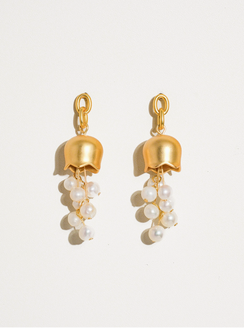 Merope 18K Gold Bellflower Pearl Earring Yellow Gold