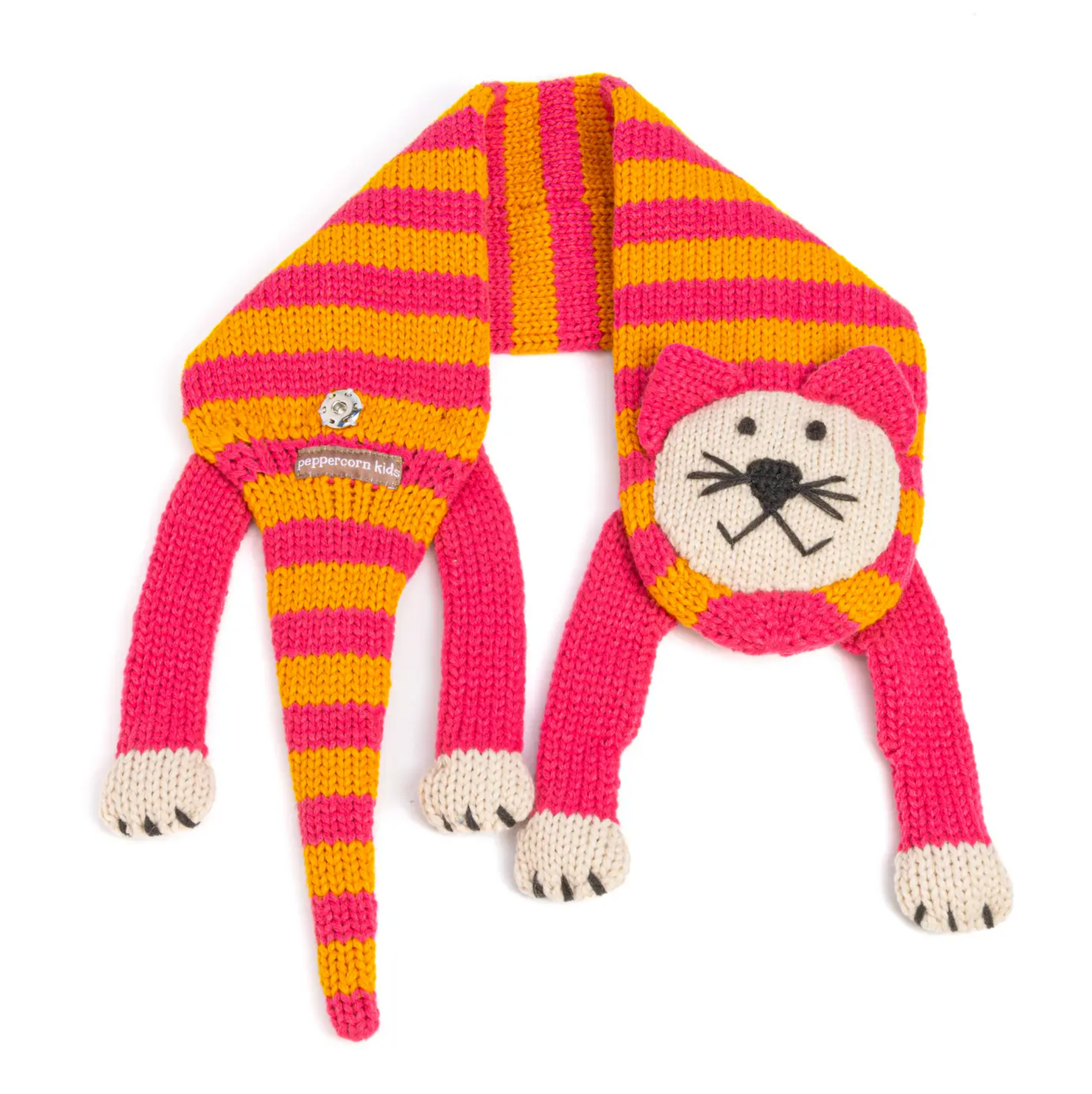 Kids Knitted Cat Scarf- Berry Pink / Mustard