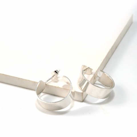 Gibbous Moon Wide Silver Hoops