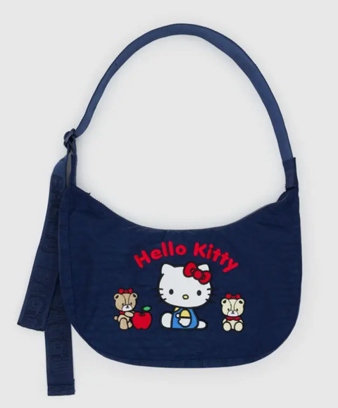 Medium Nylon Crescent Bag - Embroidered Hello Kitty & Teddy