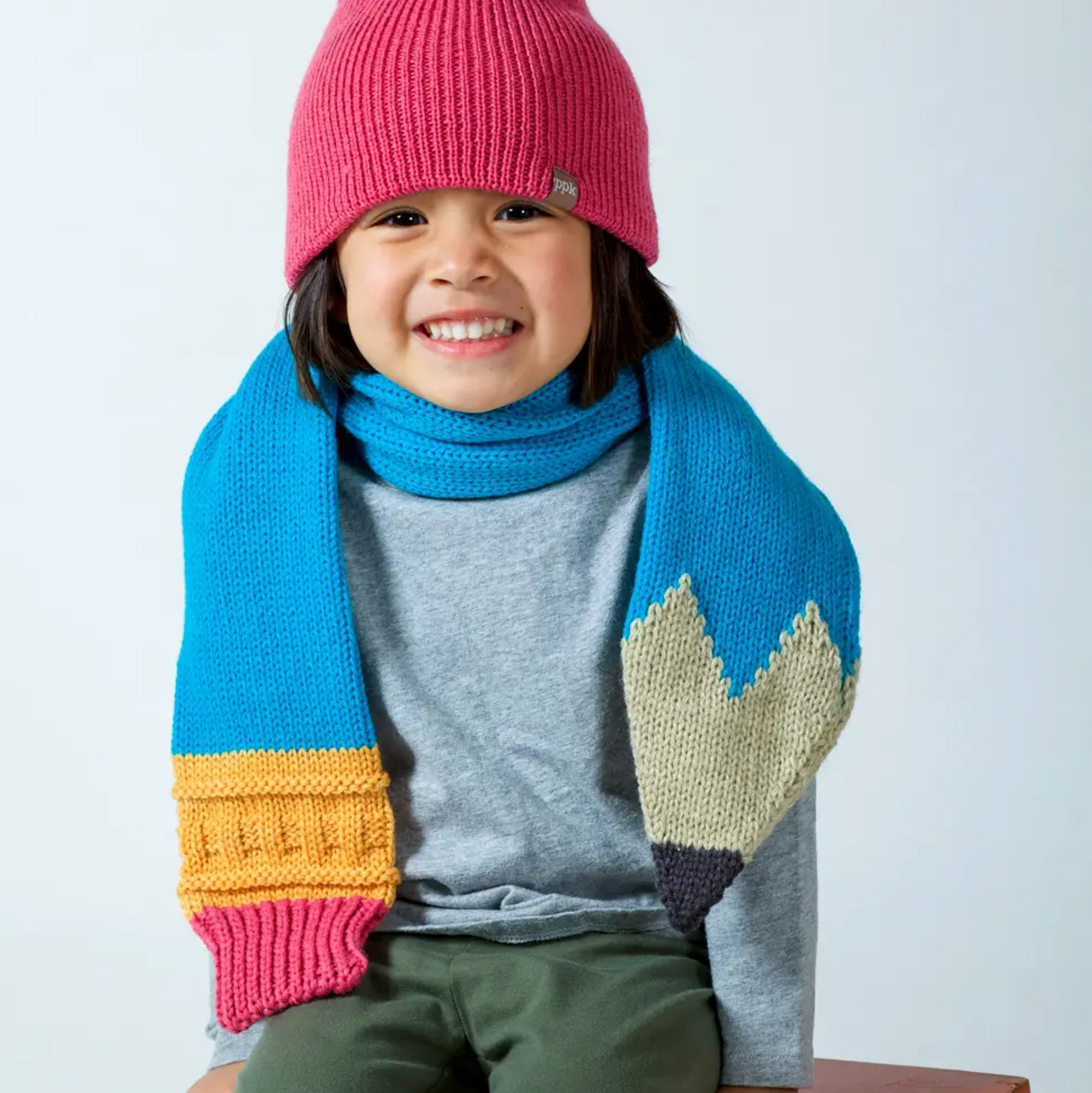 Kids Knitted Scarf- Pencil -Blue