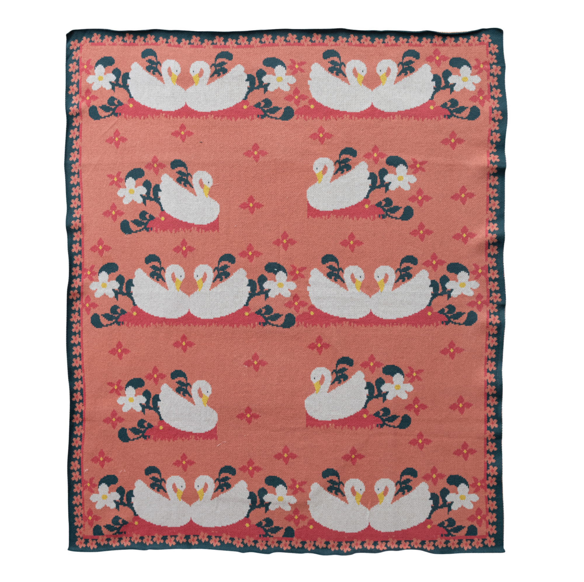 Cotton Knit Baby Blanket with Swans
