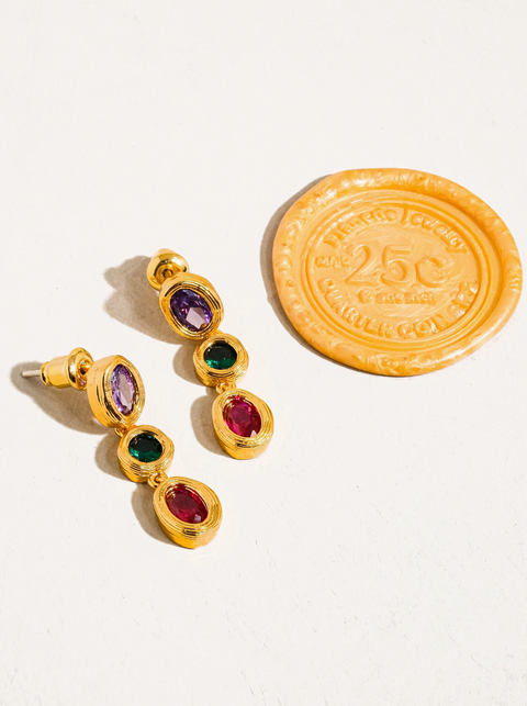 Brunwyn Gold Multi Colored Stone Drop Earrings
