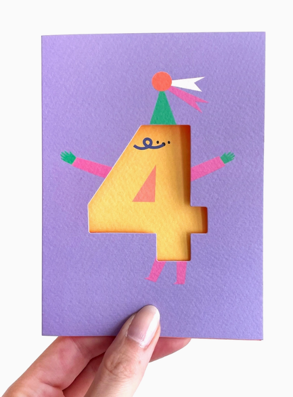 Age 4 - Die Cut - Cute Character Fun Happy Birthday - Four