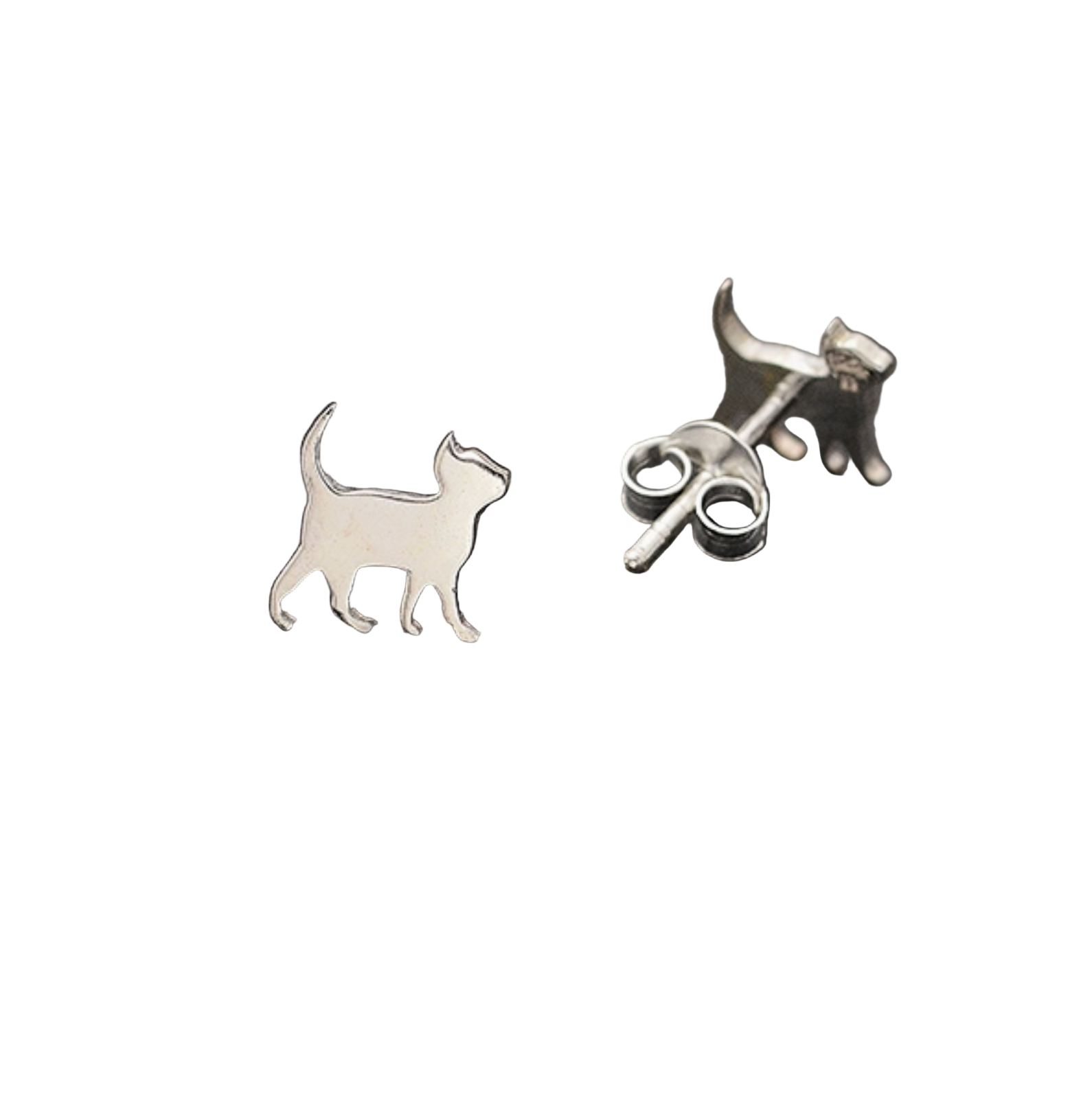 Sterling Silver Curious Kitten Post Earrings