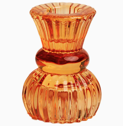 Small Orange Glass Candle Holder