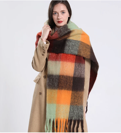 Fuzzy Check Blanket Scarf