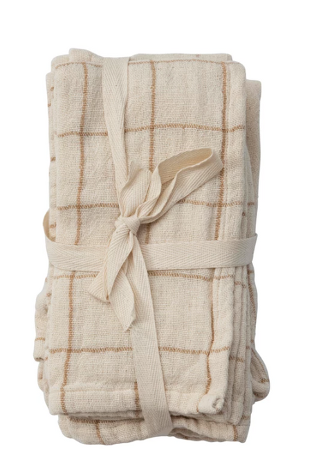 Cream Grid Cotton Napkins - Set of 4