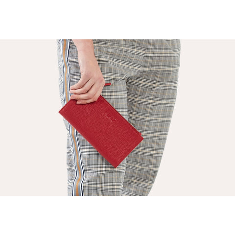 Red Leather Top Zip Wallet