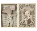 Sleepy/wakey baby mouse in matchbox - Blue