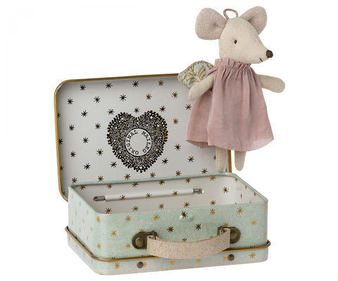 Angel mouse in suitcase